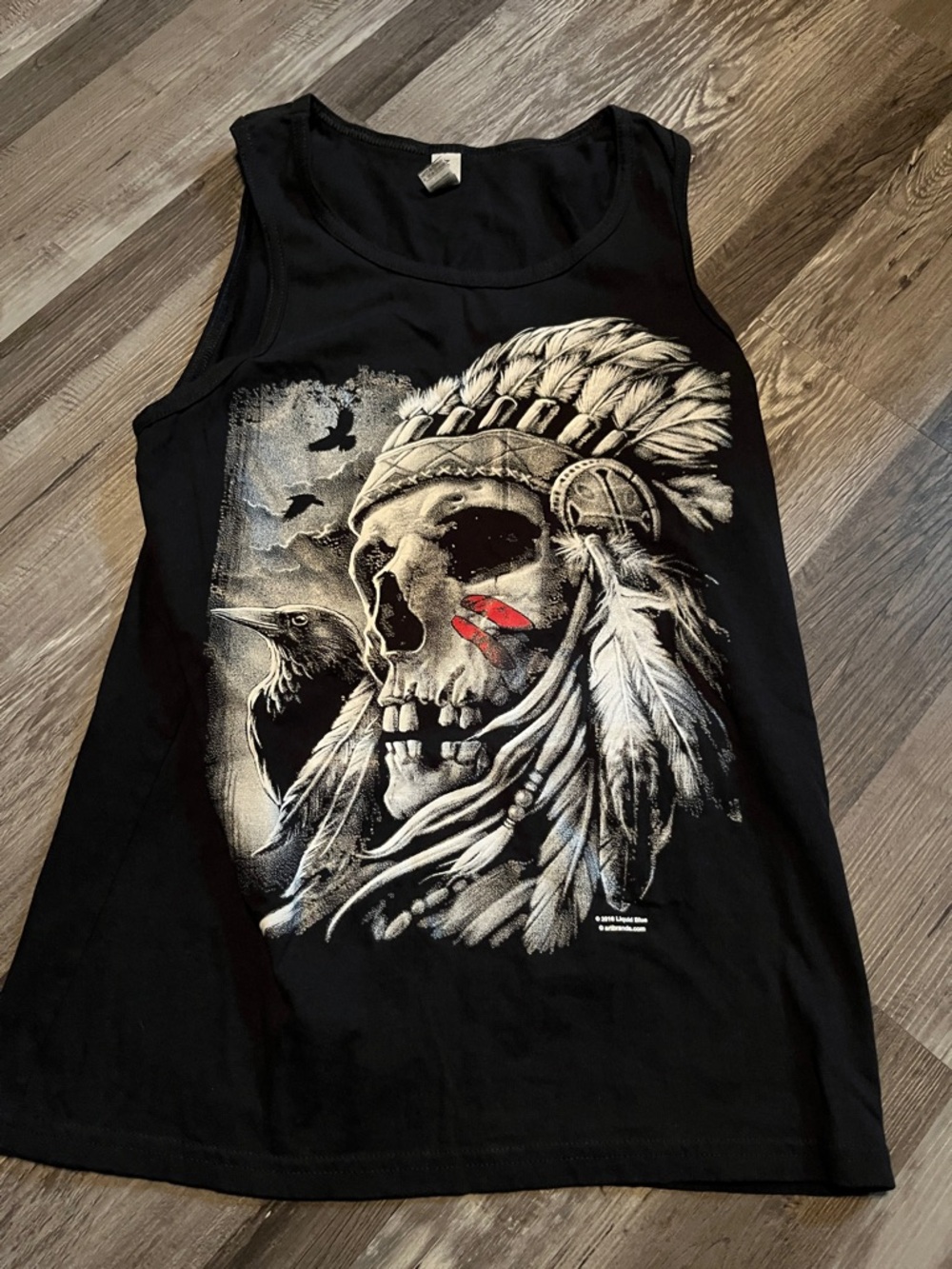 Black Graphic Tank with Skull & Feather Headdress